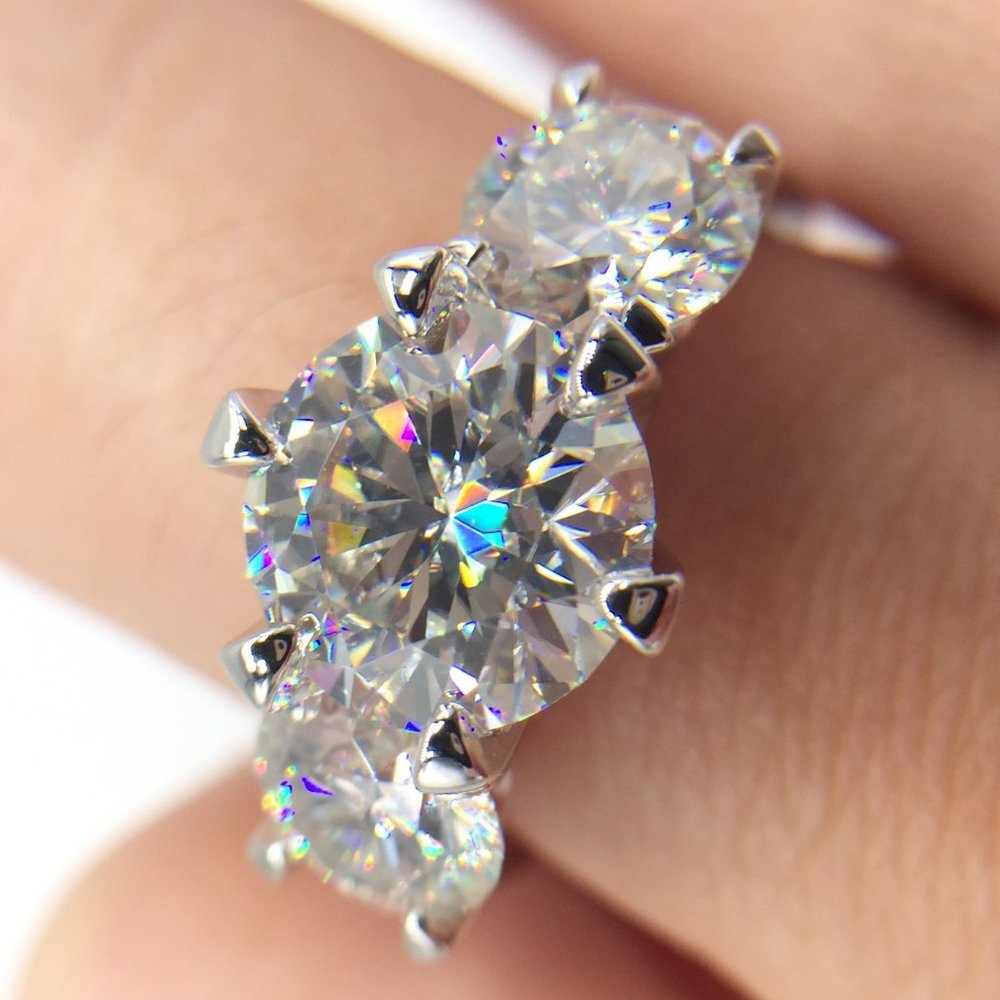 Certified 5ct. t.w. Diamond Moissanite Three Stone Engagement Ring NEW